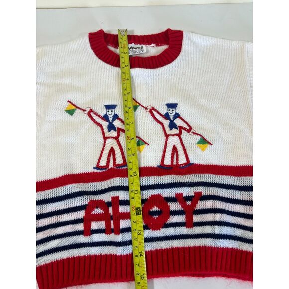 Vintage Children's Sweater - Red, White and Blue Ahoy Sailor by Miniwaves (1970) - Picture 6 of 8
